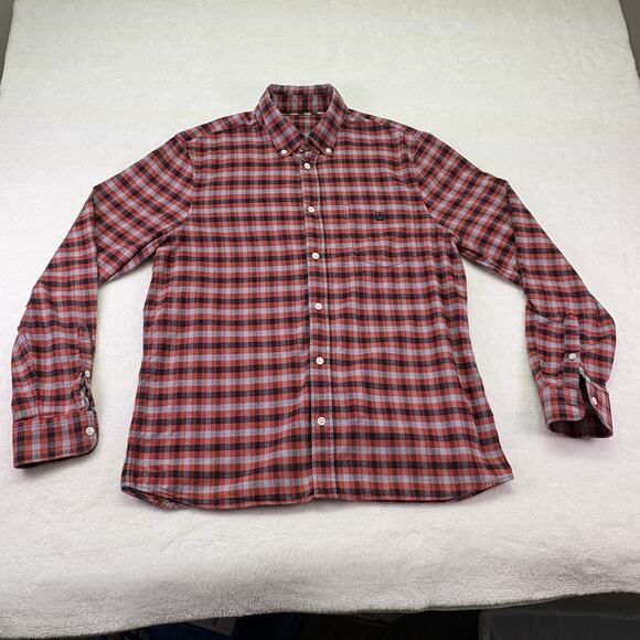 Aquascutum London Flannel Red Tattersall Long Sleeve Button Down Shirt Size M - Picture 1 of 11